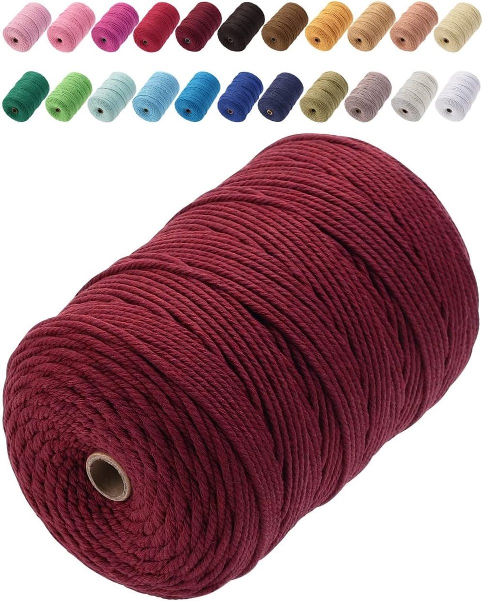 Premium Katoenen Macramé Touw 3mm x 200m - Zacht, Sterk en Ideaal voor DIY Decoratie en Ambachten