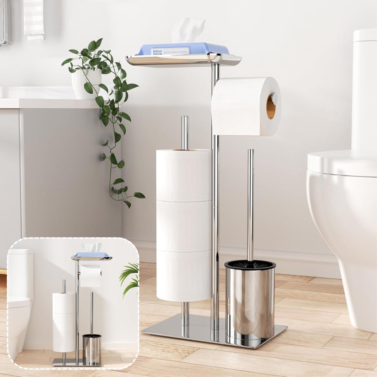 CLVP® Toiletbutler - Toiletrolhouder Staand - Zilver
