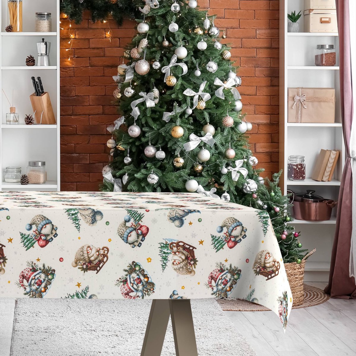 ANRO Tafelkleed Kerstman Groen 180x100cm Rechte rand Afwasbaar Waterafstotend Binnen & Buiten