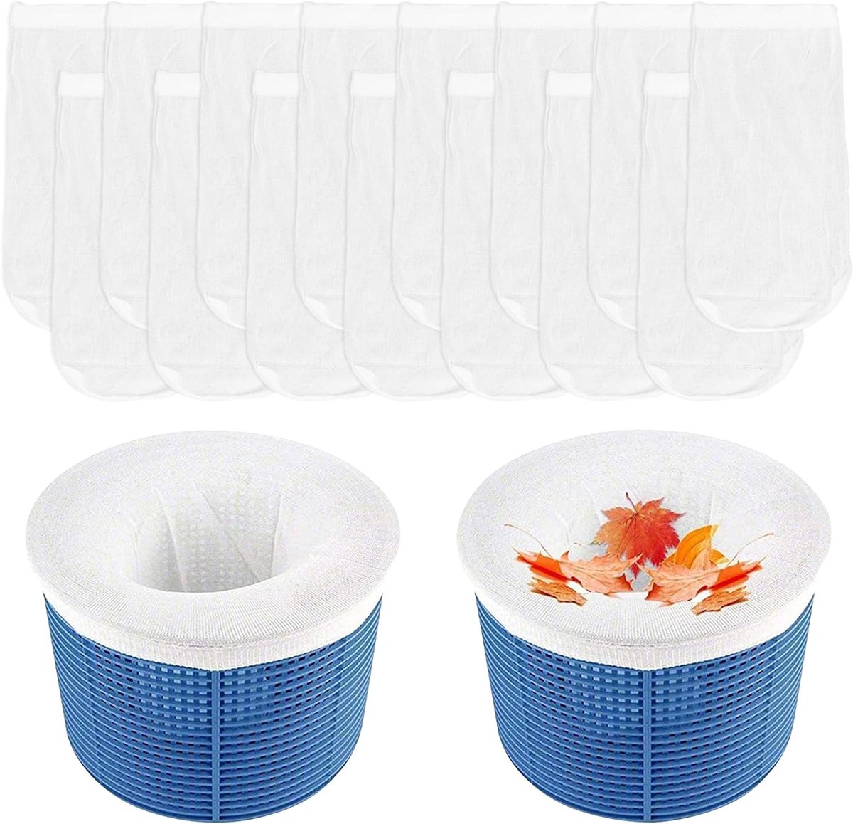 Zwembad skimmer sokken - 30 stuks herbruikbare nylon filterzakjes voor skimmermand - zwembadfilter voor bladeren, haar en vuil - wit