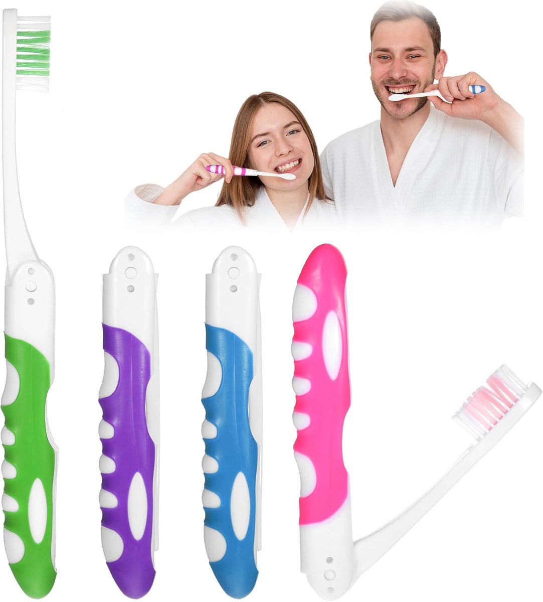 SnelShoppen - Pack van 4 Vouwbare Reis Tandenborstels met Zachte Borstels en Beschermkap - PE en Nylon - Ideaal voor Vakantie, Camping, Volwassenen en