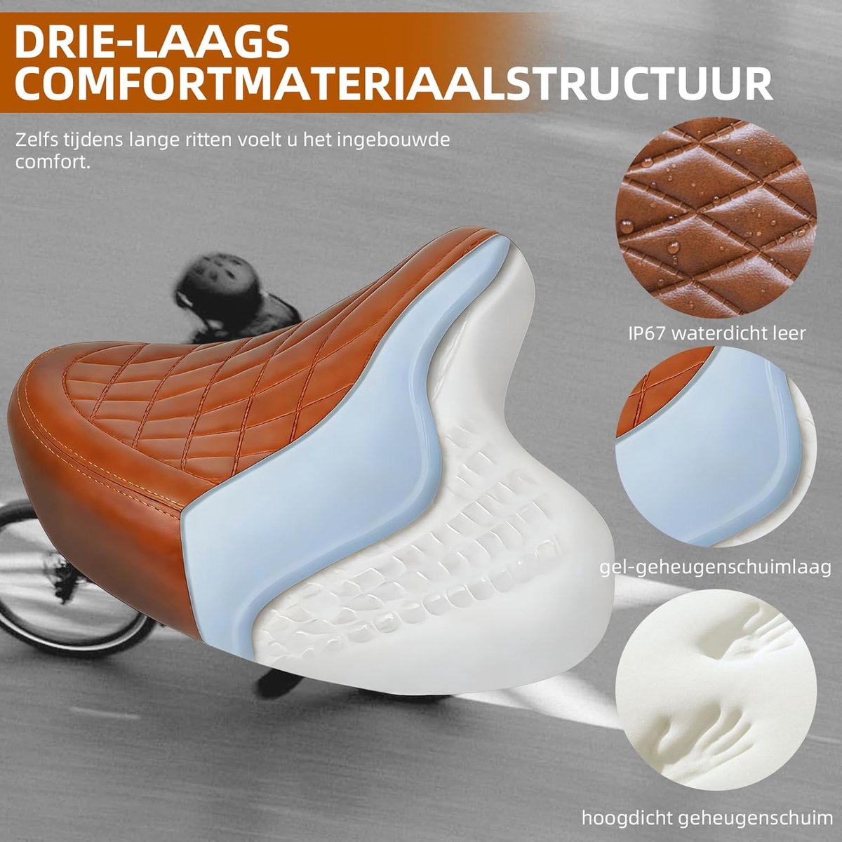 SnelShoppen - Fietszadel Universeel Breed Comfortabel Uniseks Retro Zadel Bruin Geschikt voor Mountainbikes Stadsfietsen E-bikes