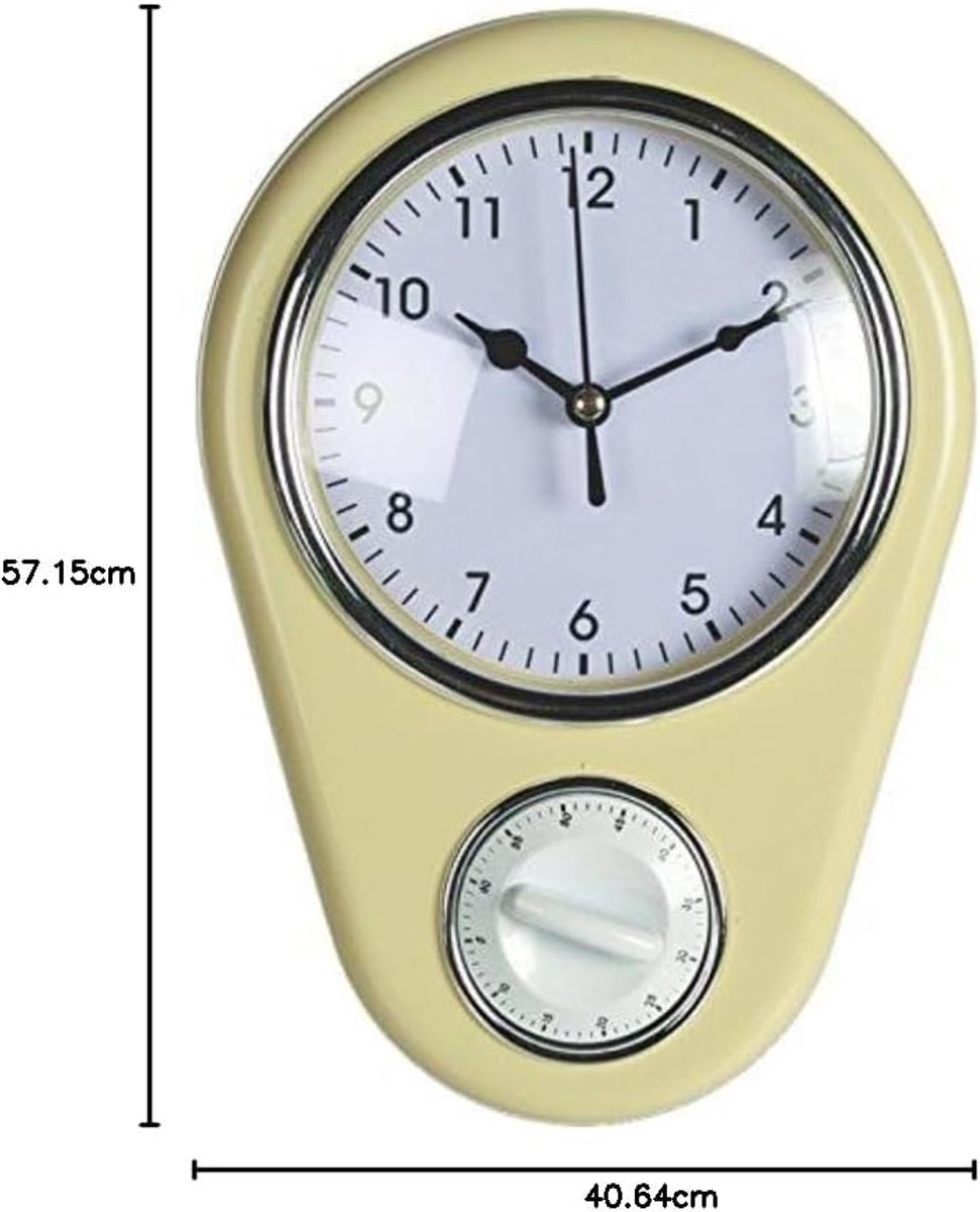 SnelShoppen - Retro Wandklok Keuken 50s Design met Alarm - Beige, Kunststof, 22.5x16x4.5 cm - Perfect voor Vintage Keuken, Woonkamer en Slaapkamer