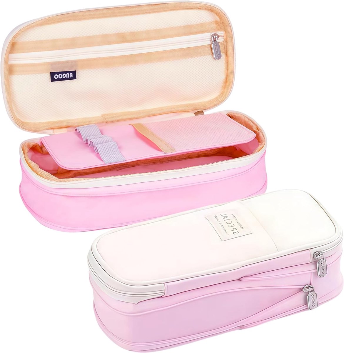 SnelShoppen - Expandable School Pencil Case Canvas Zipper Etui voor School, Kantoor, Make-up en Organiseren - Ruimtebesparend, Roze, Voor Kinderen en