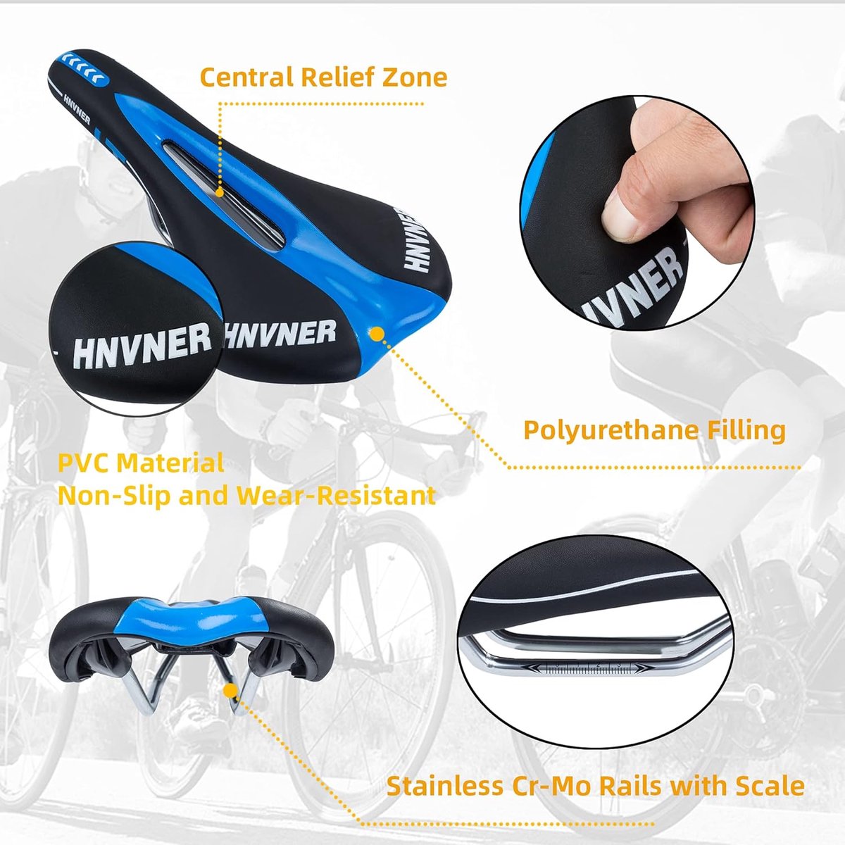 SnelShoppen - Mountainbike Zadel met Centrale Reliefzone en Ergonomisch Ontwerp, Comfortabele Fiets Zadel met Geheugenfoam, Ademend Zacht Fiets Kussen