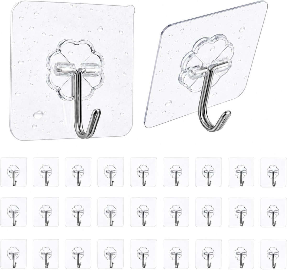 Thijox - Zelfklevende Haken 30 Stuks Transparant zonder Boren, Max. 10 kg, Naadloos, Waterdicht en Oliebestendig, Multifunctionele Wandhaken voor Keuk
