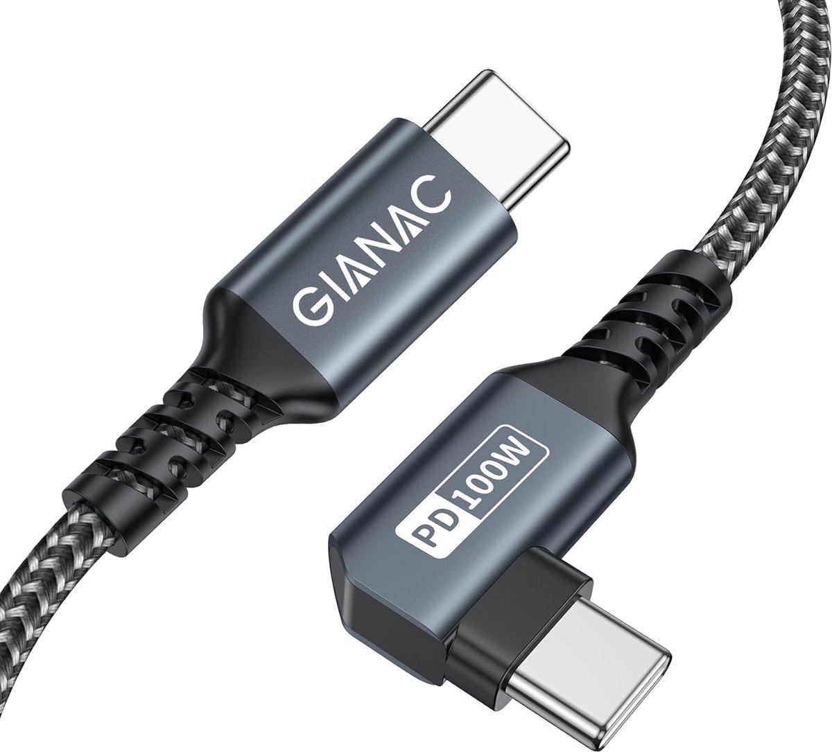 SnelShoppen - USB C naar USB C Kabel PD 100W 1M - 90° Hoek - Compatibel met iPhone 15 Pro Max, Galaxy S23, MacBook Air, iPad Pro - Snellader voor Gami
