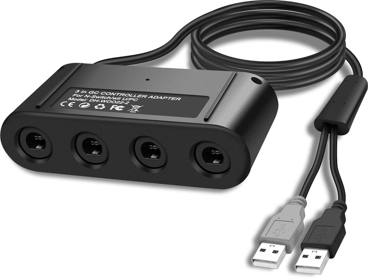 SnelShoppen - Gamecube Controller Adapter voor Switch, Wii U, PC - 4 Poorten, Turbo en Vibratie Functies, Perfect voor Super Smash Bros