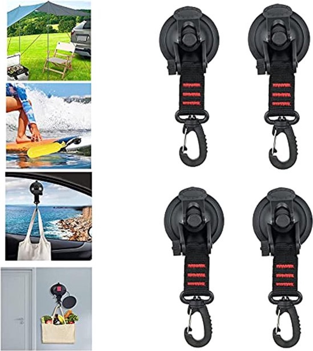 Haken zuignap - 4 stuks- Ophanghaak voor in tent - tot 10 kg-Voor camping, camper, huishouden, tent-Haak zonder te boren - Ophanghaken - Zuignap haken - Haak zonder te boren - Tentinrichting