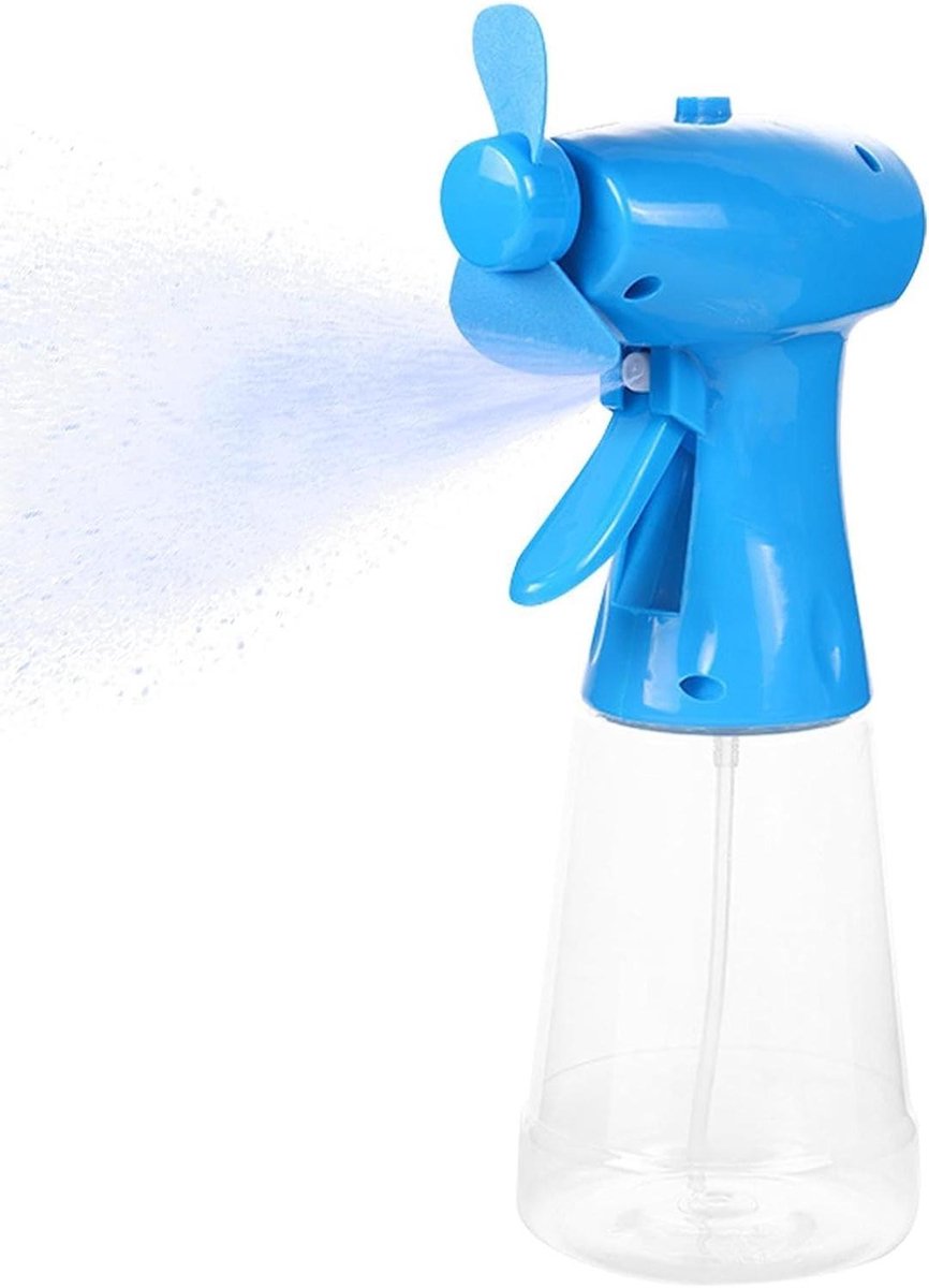 Handventilator met - Persoonlijke ventilator - Buiten verkoelen - Met verkoelende spray - 350ml tank - Blauw