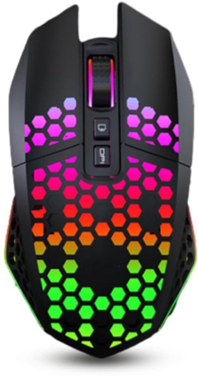Draadloze Gaming Muis Oplaadbaar, Stille Oplaad Muis Draadloos RGB Luminous Holle Gaming 2.4GHz Computer Benodigdheden, voor PC Computer Laptop Gaming Spelers (Zwart)
