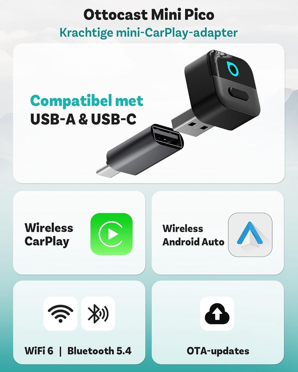 Ottocast Mini Pico – Premium Series CarPlay Android Auto-adapter Plug & Play — cadeau in Gadgets - foto 5