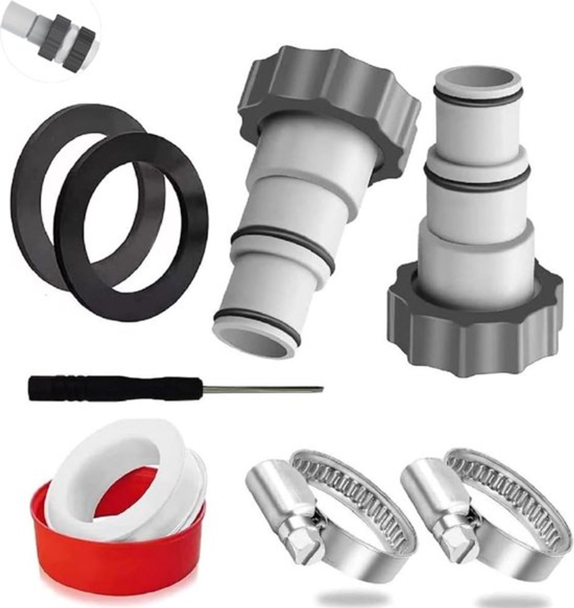 Adapter set voor zwembad - 2 stuks - aansluitset - slangadapter voor pompen - zwembadslangadapter met binnendraad - eenvoudige installatie voor je zwembadslang - 32-38 mm - zwembadaccessoires - tuinhoud - zwembaduitrusting
