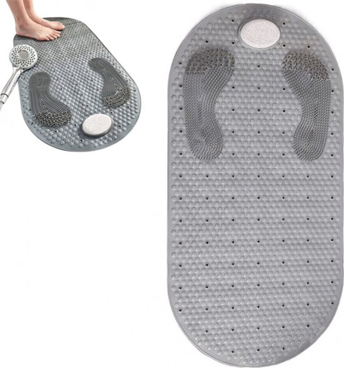 Antislip Douchemat - Badmat Met Zuignappen En Massage - Anti Slip Douche Cabine Mat - 80x40cm - Mat Voor In Bad - Mat Voor In De Badkamer - Inclusief Ophanging - Badmatten Schimmelbestendig & Machine Wasbaar - Douche - Grijs - Douchemat Antisplip
