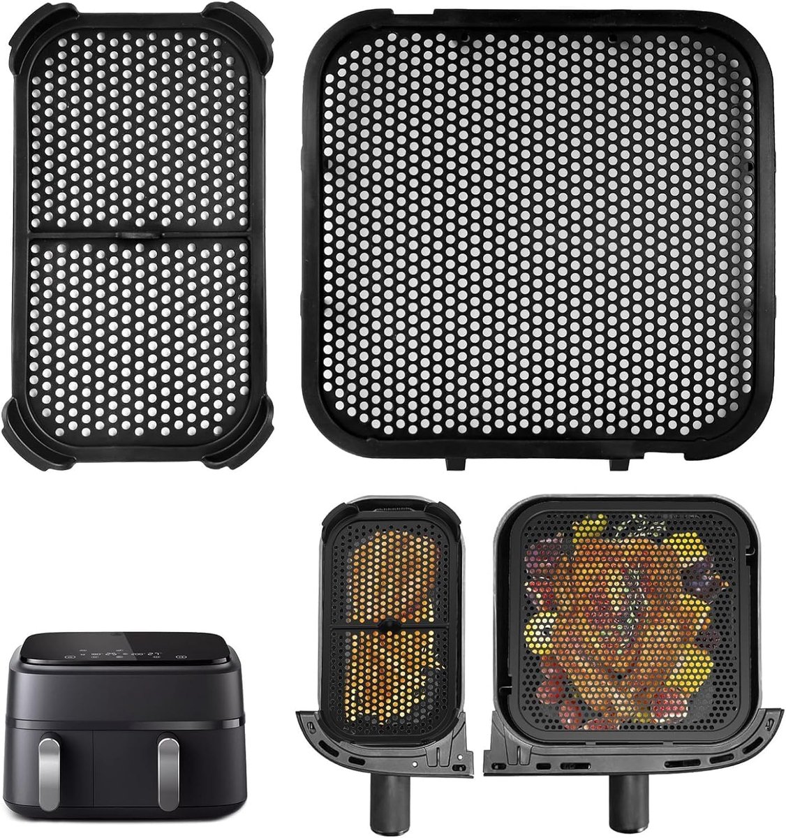 SnelShoppen - 2 Stuks Siliconen Spatbescherming Accessoires voor Airfryer 3000 & 5000 Series Dual Basket, Keuken Essentials, Veilig & Hygiënisch, Rood