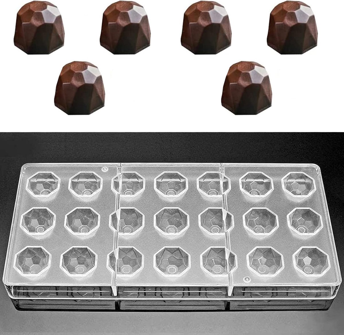 SnelShoppen - Transparante Chocoladevorm voor Half Gat Ontwerp - 21 Stuks - Makkelijk te Demonteren - Voedselveilig Plastic - Perfect voor Keuken Bakk