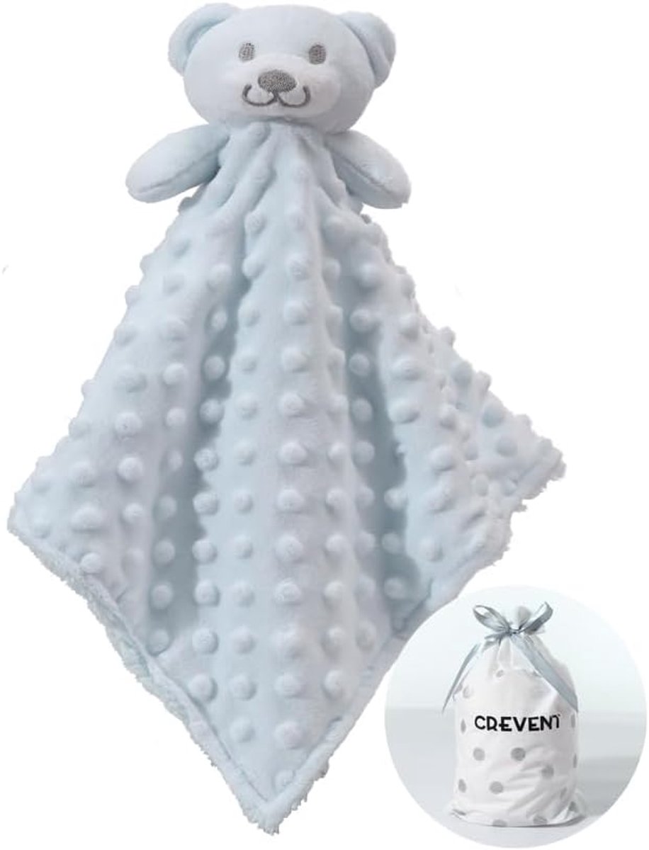 SnelShoppen - Gezellige pluche baby veiligheidsdeken voor jongens en meisjes, Minky Dot voorzijde + Sherpa achterkant, dierengezicht blauw, perfect vo