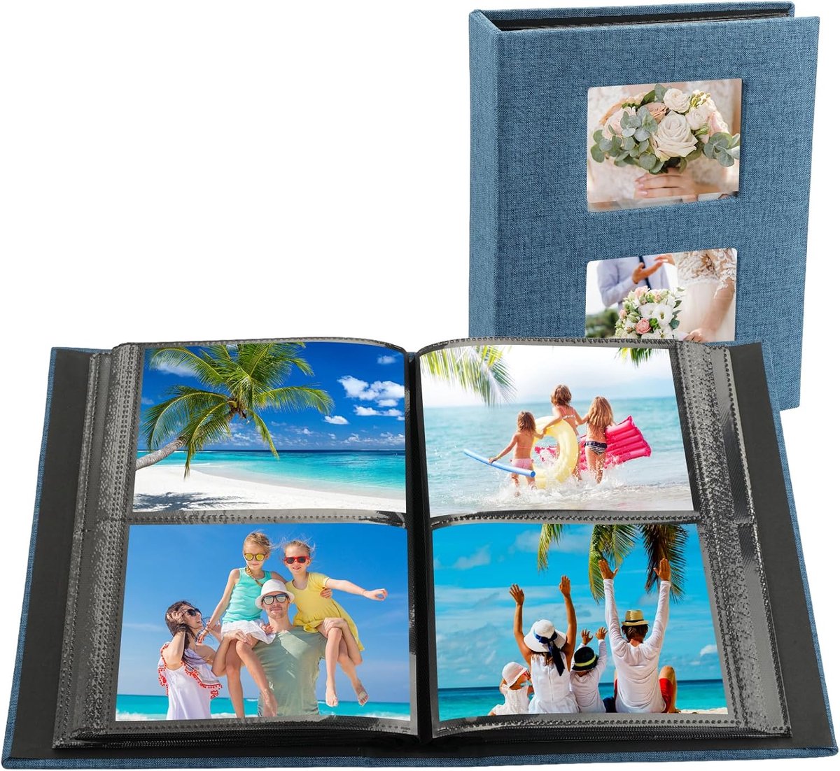 SnelShoppen - Fotoalbum Insteekalbum 10 x 15 cm - Blauw Linnen Voor 200 Foto's - Bruiloft, Familie, Baby, Jubileum