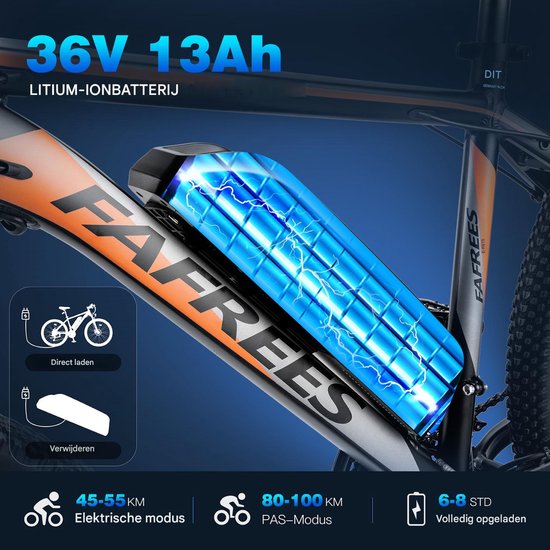 Fafrees 26 inch Elektrische Mountainbike - 250W Motor - Shimano 21 versnellingen - Mechanische Schijfremmen - Elektrische Fiets– Roestbestendige aluminiumlegering - 13AH –IPX4 Stadsfiets –Trekkingfiets –Wit van FAFREES — afbeelding 3
