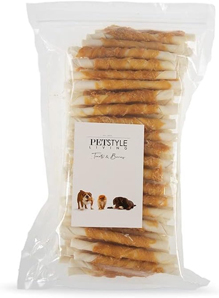 SnelShoppen - Gedraaide Sticks met Kip - Hondensnacks - 12,5 cm - 100 Stuks - Gezonde Treats voor Honden - Perfect voor Training en Verwennerij