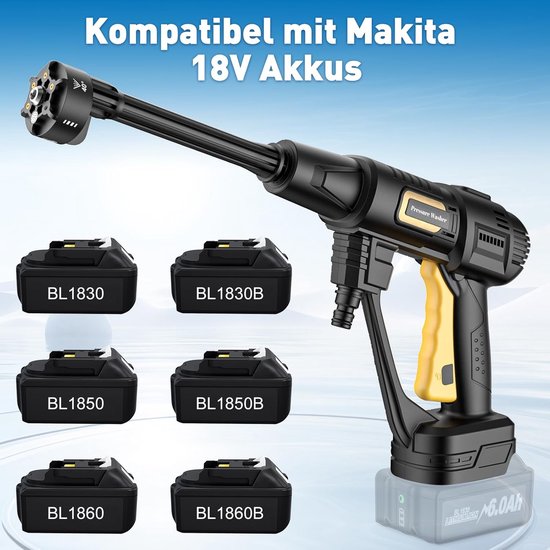 SnelShoppen - Akku Hochdruckreiniger voor Tuin, Auto, Teras, Hoge Druk, Draadloos, Compact, Lichtgewicht, 111 Bar, Inclusief Accessoires, Ideaal voor van Snelshoppen — afbeelding 4
