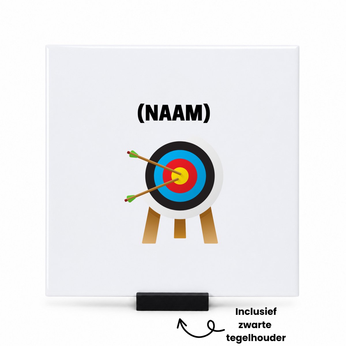Hacebo Boogschieten met eigen naam tegeltje met tegelhouder - Sport - Boogschieter - tegeltjes met tekst - Sport - spreuktegels - 15x15 CM Wit