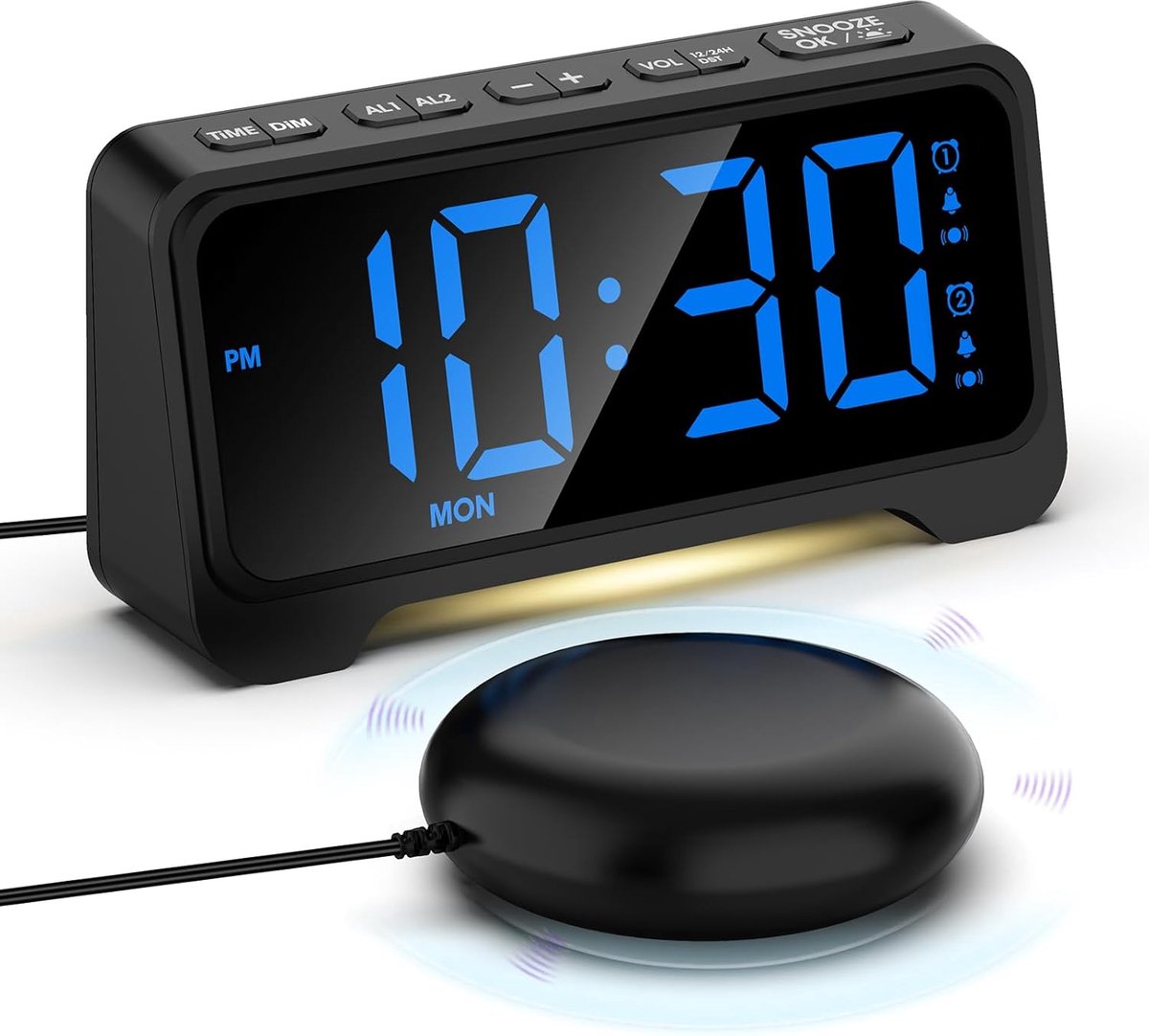 SnelShoppen - Extra Luide Alarmklok met Bedschudder, Vibrerende Wecker voor Doven, Groot Display met Dimmer, Snooze Functie, Weekendmodus, Verstelbaar