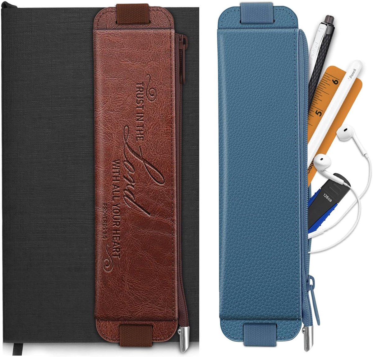 SnelShoppen - Generisch 2-delige Pennenhouder, PU Materialen Etui met Elastische Band, Ruime Opbergcompartiment met Rits voor Notitieboek, Schoolbenod