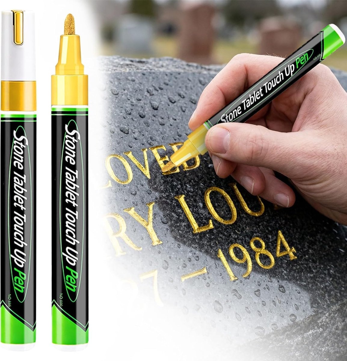SnelShoppen - Grafsteen Marker Stift Set van 2 - Permanente Lakstiften Goud, Wit, Zilver, Zwart - Weerbestendig, Waterdicht, Sneldrogend, Hoge Dekking