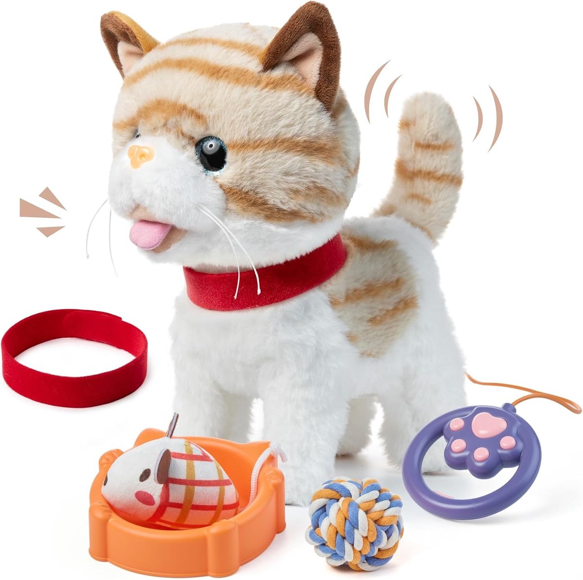 SnelShoppen - Interactieve Pluche Kat Speelgoed voor Kinderen - Elektronische Loopkat met Leash, Speelgoedbal, Halsband en Borstel - Perfect Cadeau vo