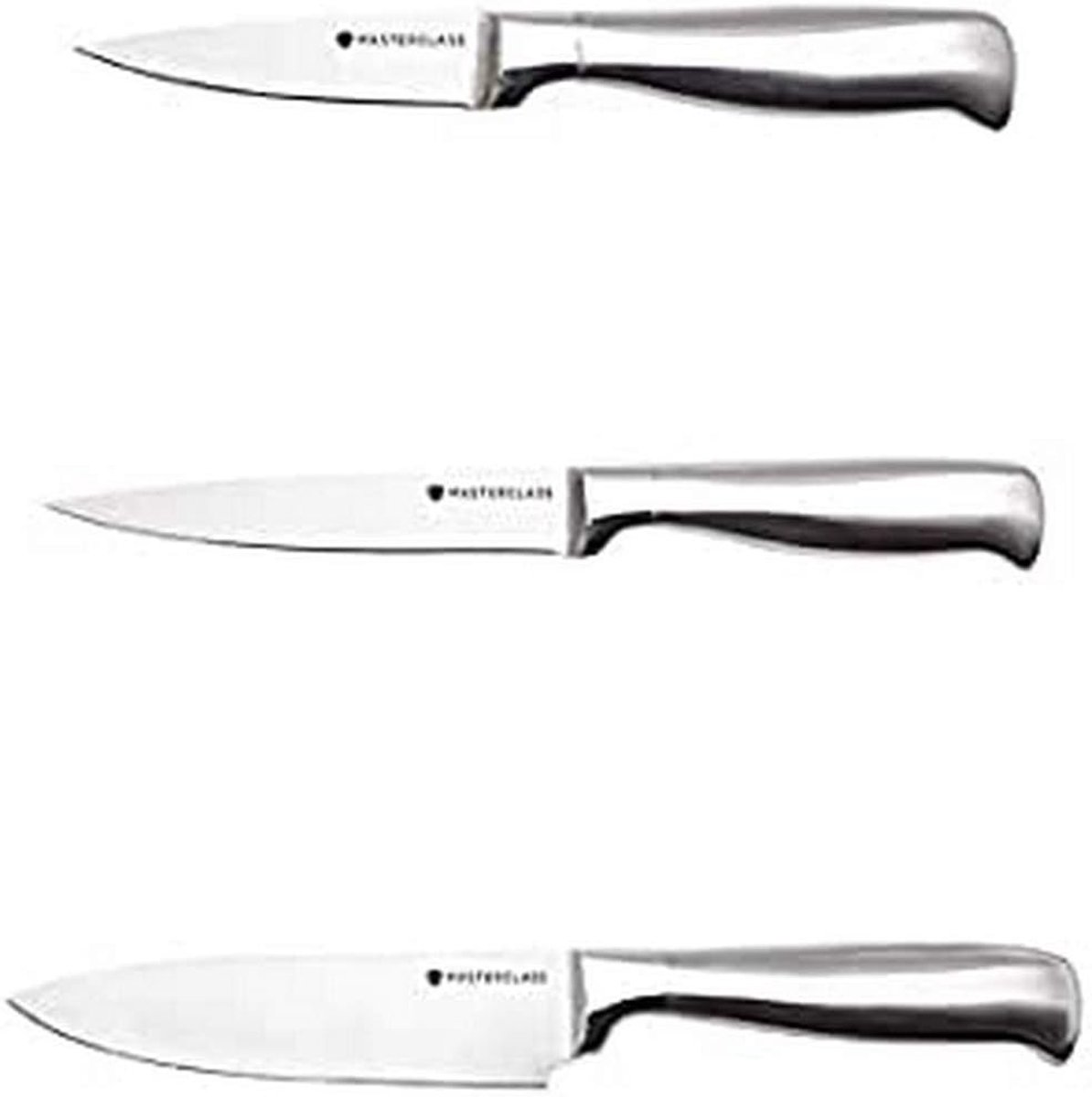 SnelShoppen - Luxe 3-delige Keuken Messenset, RVS Carbon Staal, Hangdisplay, Zilver, Scherpe Koks- en Schilmesjes, Keukenaccessoires voor Koken en Bak