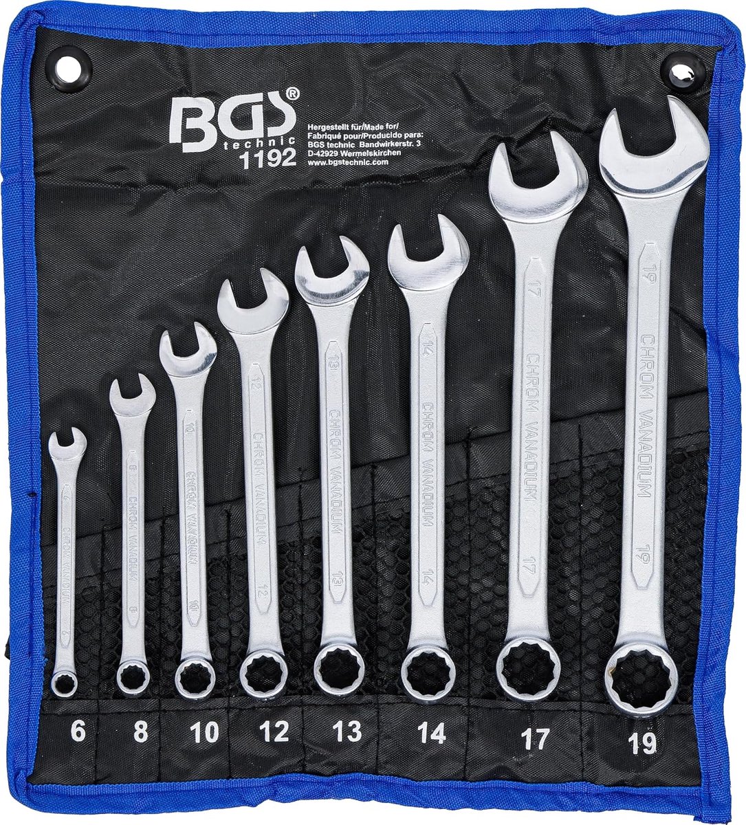 SnelShoppen - Steeksleutelset 8-delig - 6-19 mm - Chrome Vanadium Staal - Hot Forged - Polished - 15° Hoek - Voor Professioneel en Thuisgebruik