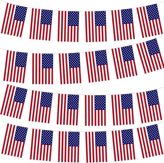 SnelShoppen - 10m Amerikaanse Vlaggen Bunting 30 Stuks voor FIFA Wereldbeker 2026 Decoratie, Polyester Feestvlaggen voor 4e Juli, Memorial Day, BBQ en