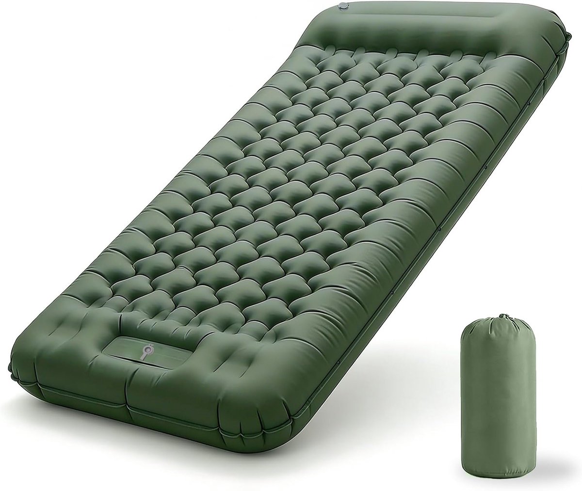 SnelShoppen - Opblaasbare Matras Extra Dik en Extra Breed Campingmatras met Voetpomp, Lichtgewicht en Duurzaam voor Buiten (Army Groen)