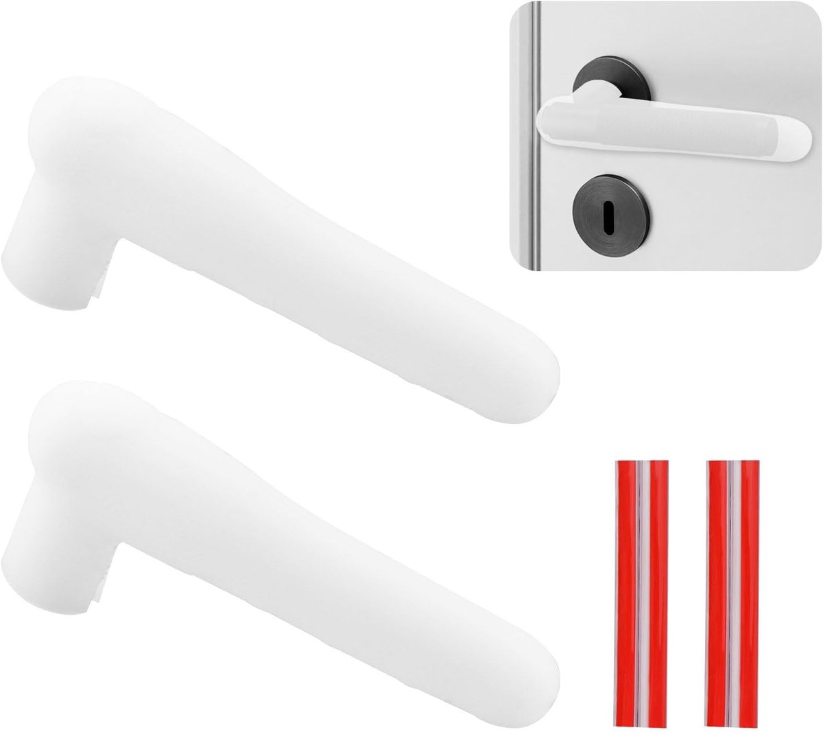 SnelShoppen - 2 Stuks Silicone Deurgreep Covers, Glove Covers, Deurklink Beschermers, Antislip Voor Vierkante Deuren, Wit, Duurzaam en Comfortabel