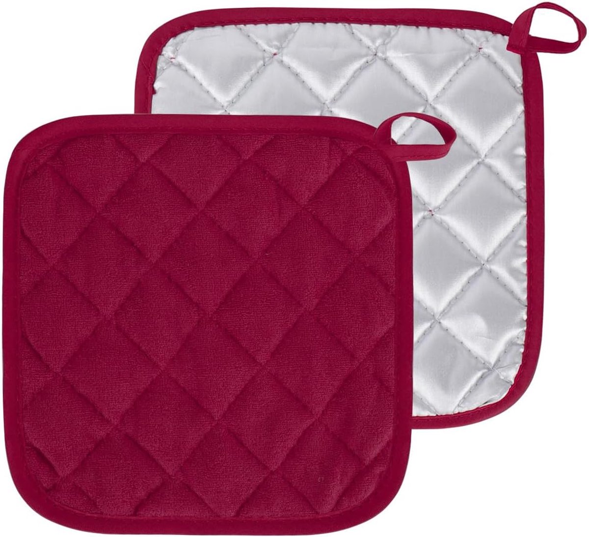 SnelShoppen - Pot Holders Katoenen Keukenaccessoires - Hittebestendige Ovenhandschoenen - Wasbare Set van 2 - Donkerrood - Ideaal voor Koken en Bakken