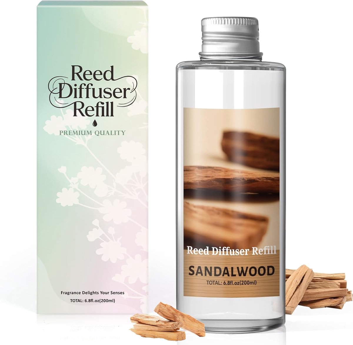 SnelShoppen - Geurverfrisser Navulling Sandelhout 200ml - Langdurige Luchtverfrisser voor Thuis, Slaapkamer, Badkamer, Kantoor - Natuurlijke Essentiël