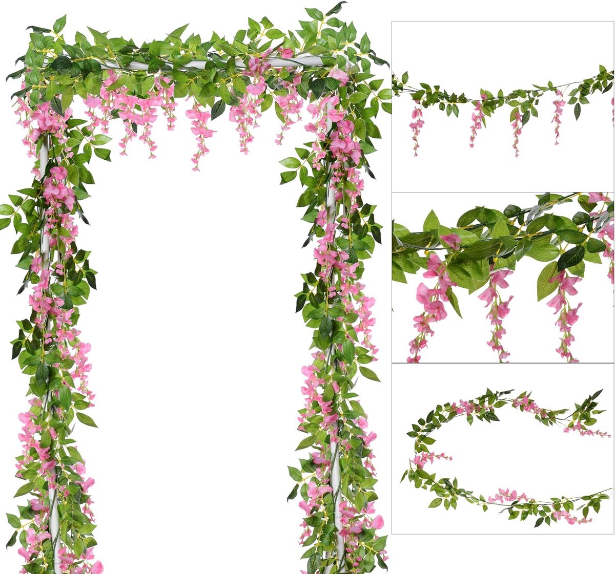 SnelShoppen - 4 Stuks Kunstbloemen Wisteria Slinger 2 Meter Lange Rattan Decoratie - Roze Voor Bruiloft Tuin Buitenfeest - Eco-vriendelijk Plastic