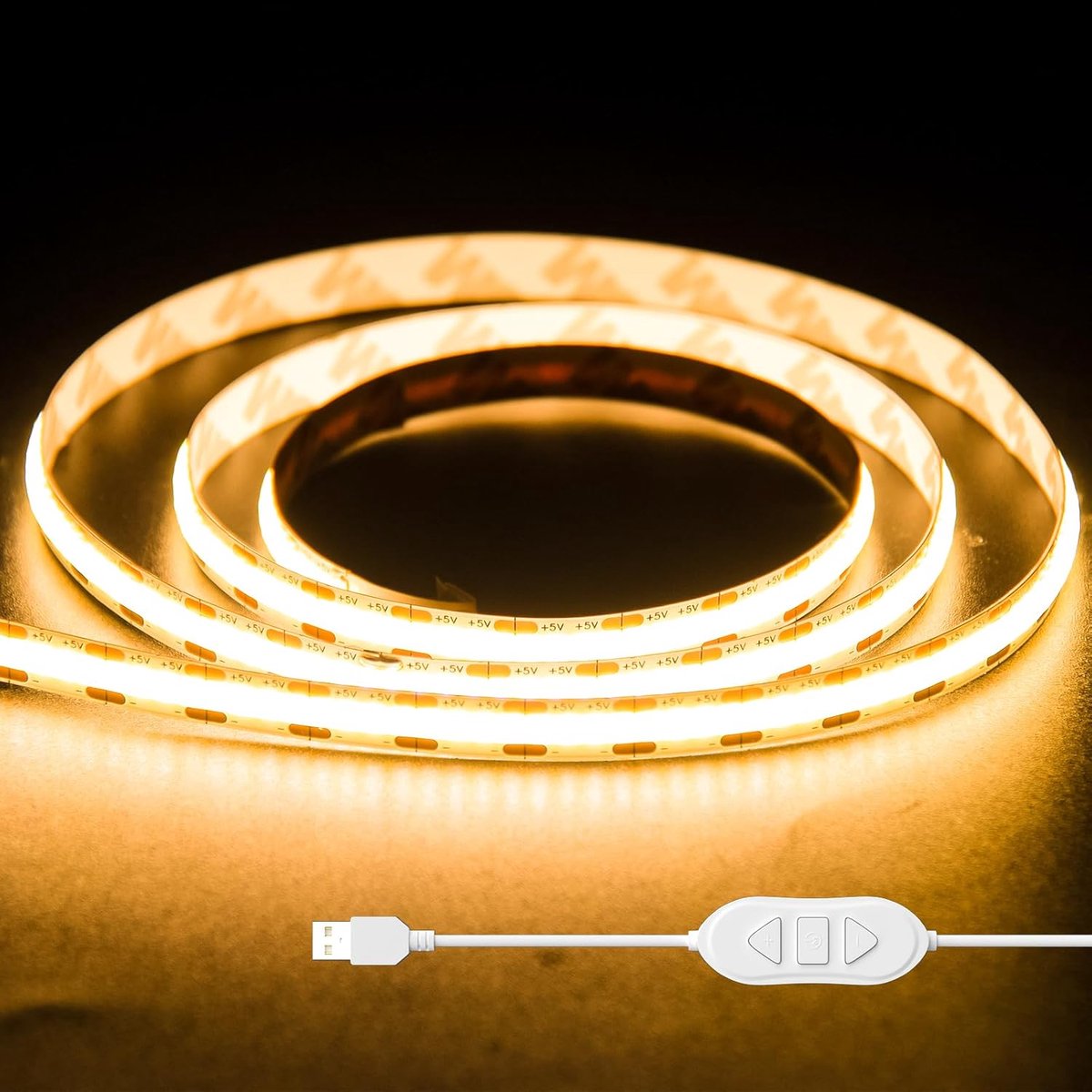 SnelShoppen - Dimbare USB COB Ledstrip 1m - Warmwit 2700K - Flexibele 320 LEDs - Ideaal voor TV-achtergrondverlichting, Slaapkamer & Spiegel