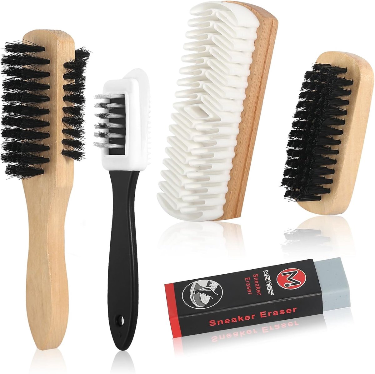 Thijox - Suède Borstel Set van 5 Stuks - Veelzijdige Suède en Nubuckleer Verzorgingsborstel met Crêpeborstel en Gum voor Schoenen en Accessoires