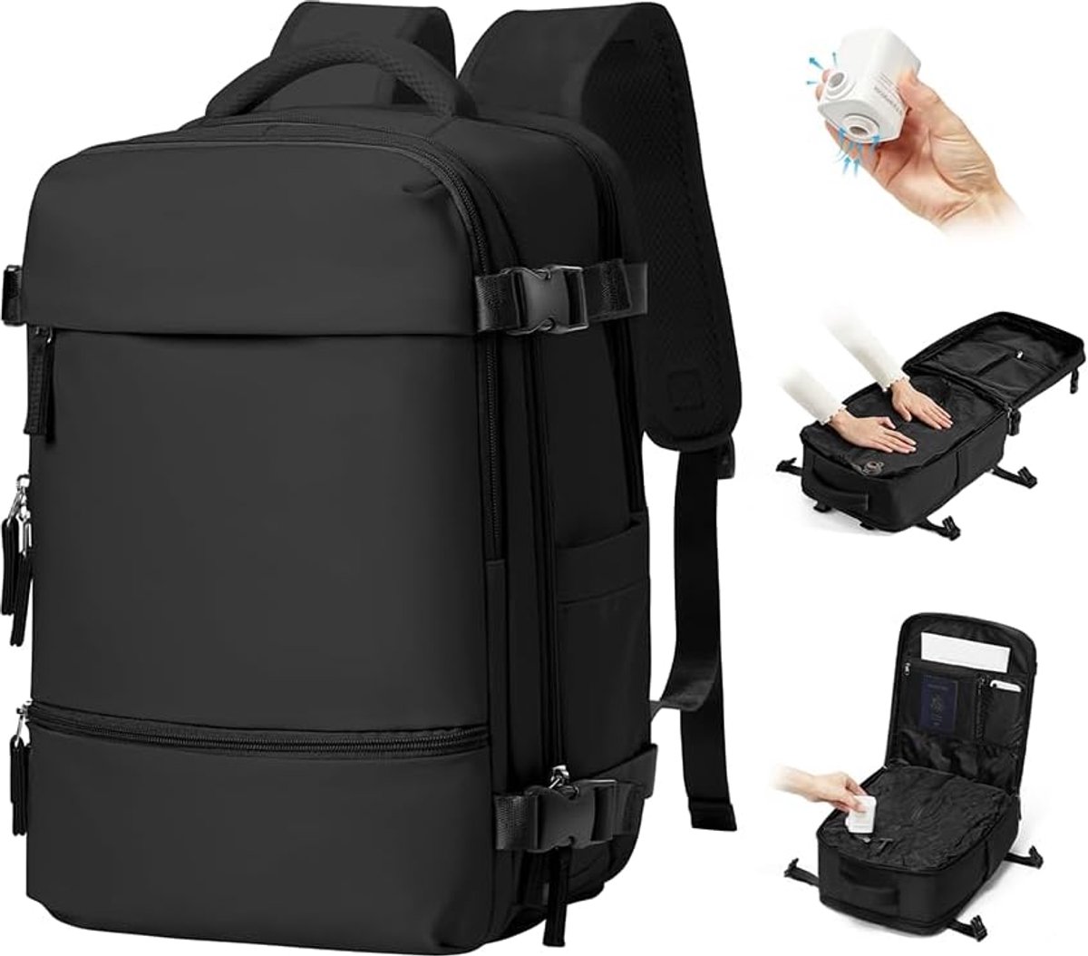 SnelShoppen - Rugzak Ryanair 40x30x20 Vacuüm met Pomp - Waterdichte Handbagage voor Vliegtuig - Cabine Rugzak voor Wizzair & Easyjet - Dames Reistas i