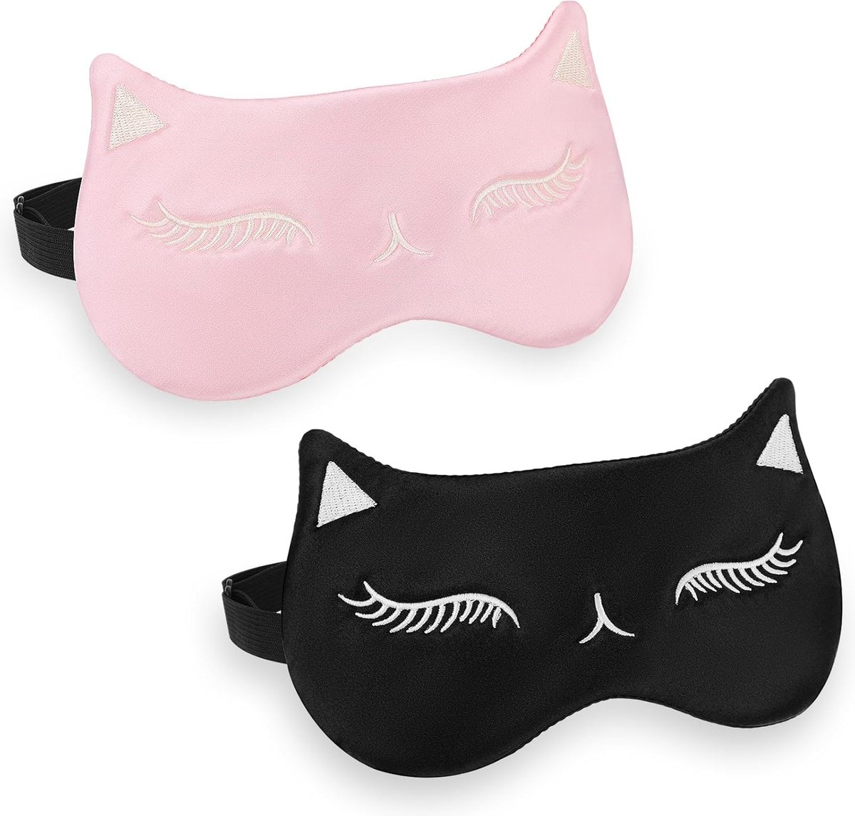 SnelShoppen - Zijden Verduisterend Oogmasker - 2 Stuks voor Vrouwen - Schattig Kattenslaapmasker met Verstelbare Band - Ideaal voor Tieners, Mannen, S