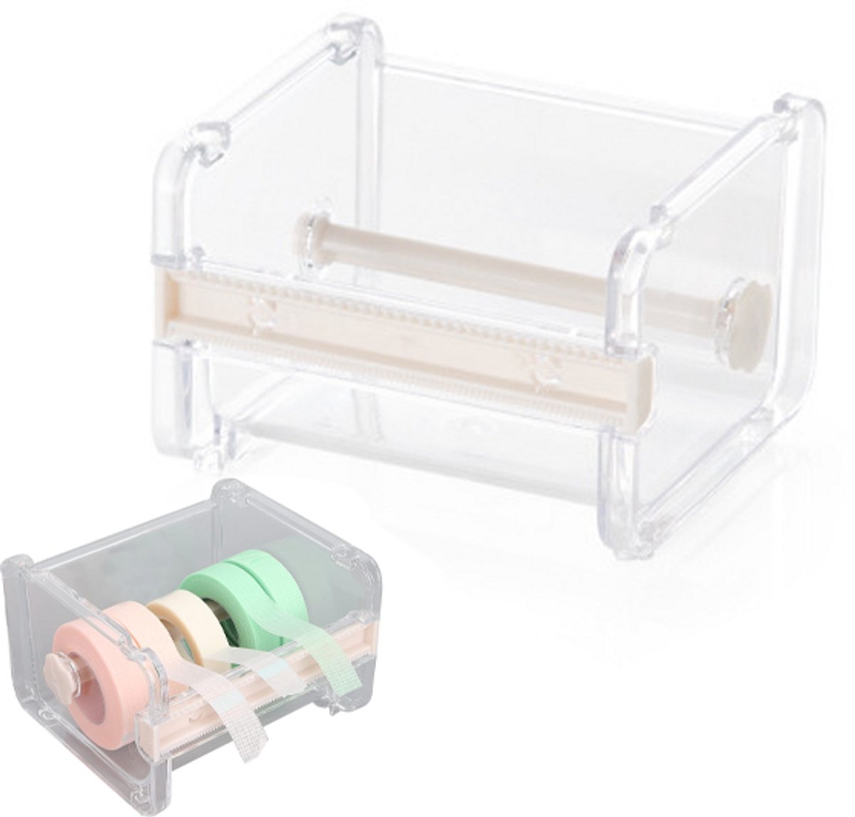 Tapedispenser - Tapehouder Rolhouder - Washi-Tapehouder Met Snijder - Tapedispenser Bureau - Kantoor Organisatie - Exclusief Tape - Geschikt Voor Maskingtape/Washi-Tape - 10.3 × 9.1 × 7.1 Cm - Beige