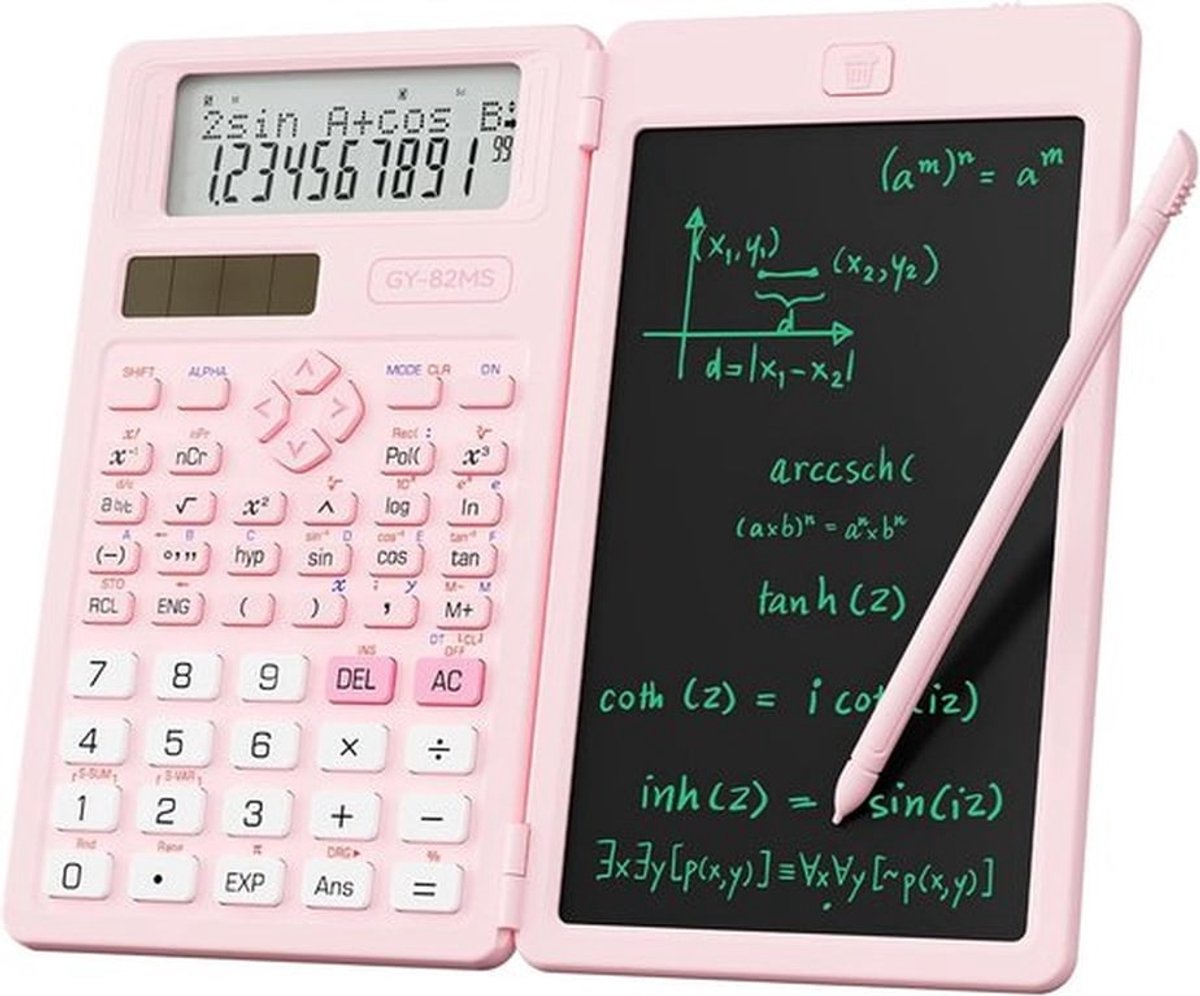 Wetenschappelijke rekenmachine met notitieblok voor middelbare scholieren - Roze