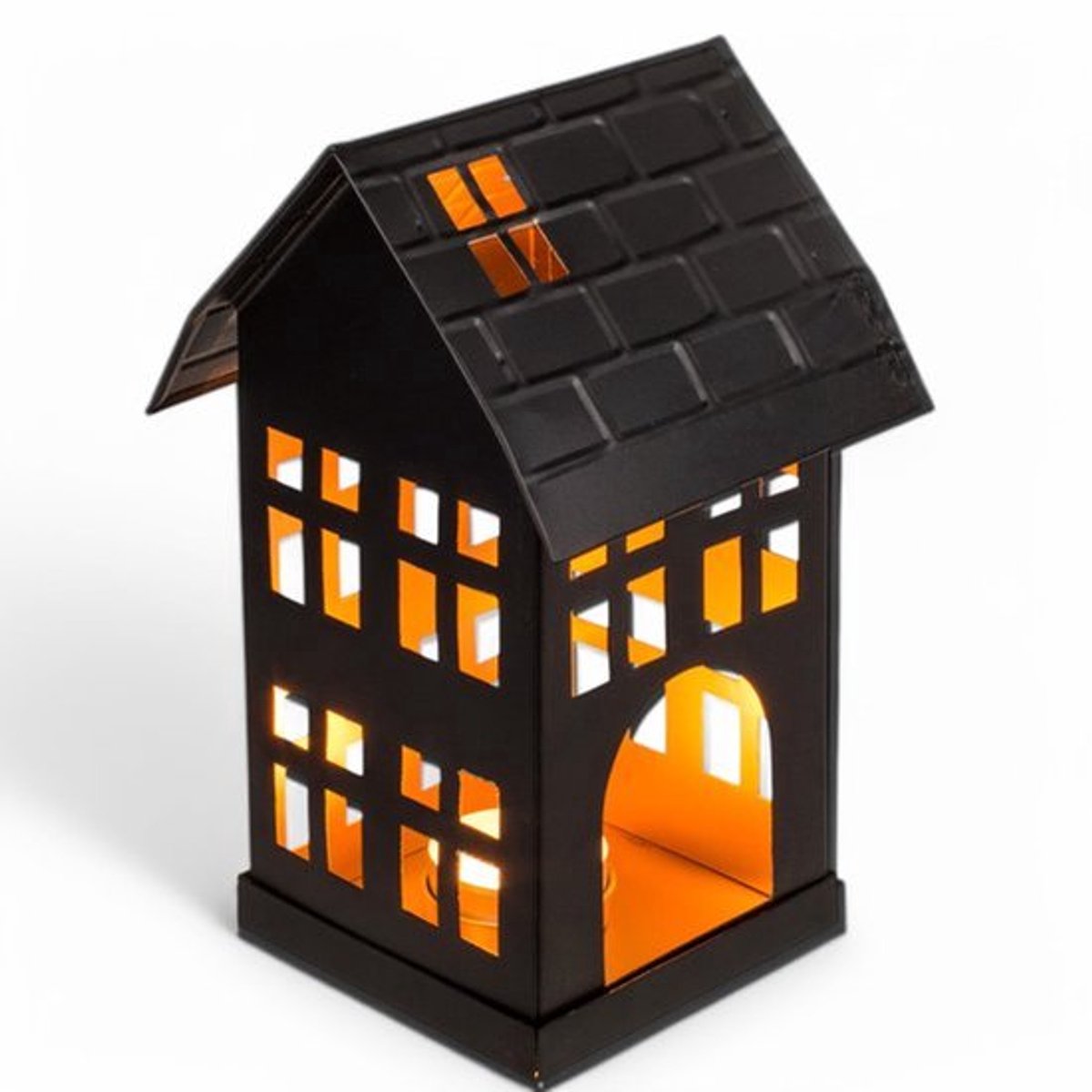 Metalen Decoratieve Huis Zwart - Moderne Kaarsenhouder voor Theelichten - 13 x 11,5 x 19 cm