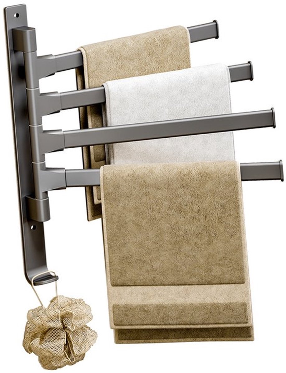 Handdoekrek voor in de Badkamer - Handdoekhouder - Handdoekstang - Ruimte voor 4 Handoeken - Draaibaar - 31CM - Grijs