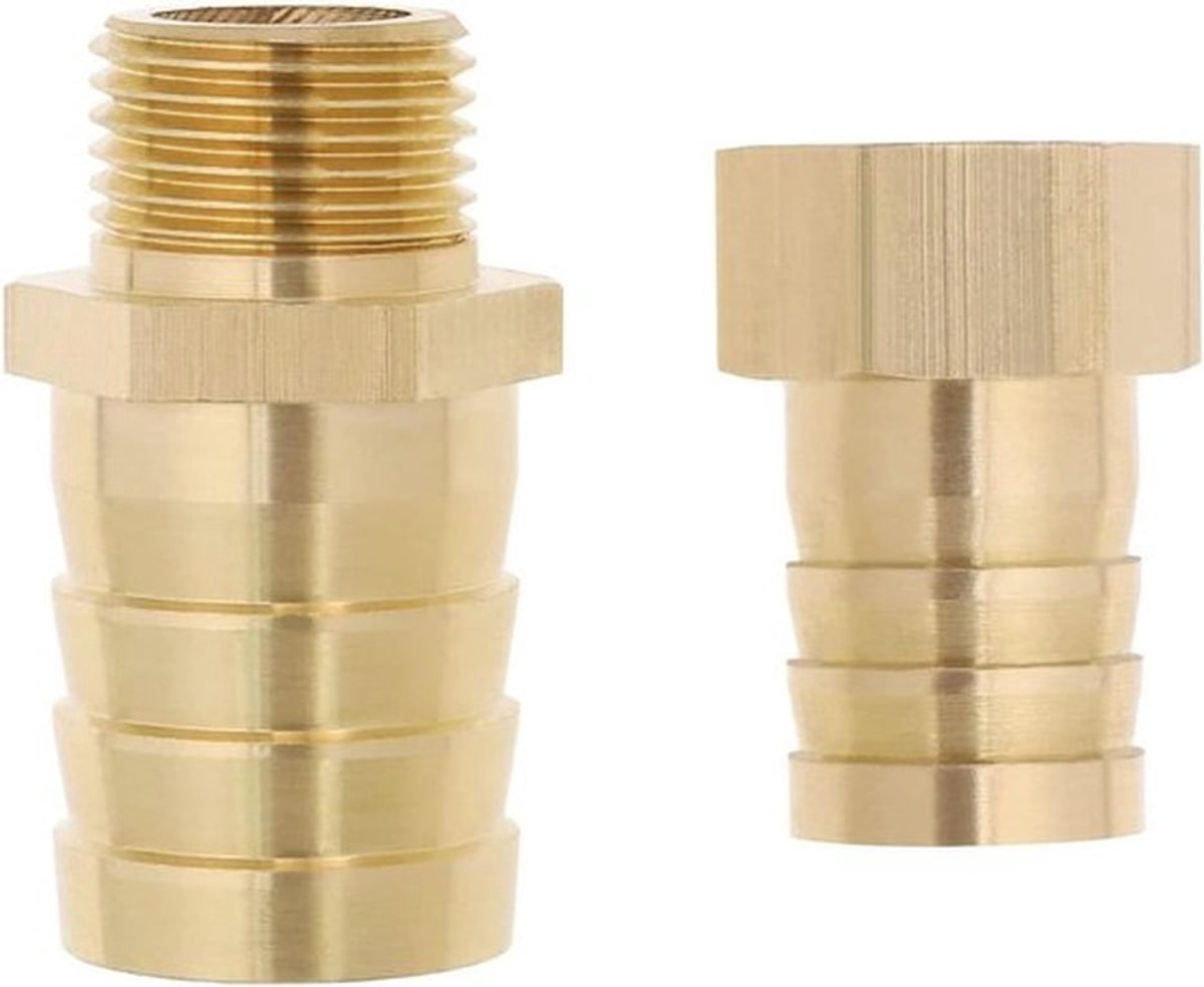 Slangfitting Adapter - Connector - Messing - Tube Splicer Joiner - Luchtpijp Waterpijp Brandstofpijp - 1/2 Inch Draad - Geschikt voor 19 mm tot 25 mm Pijpadapter.