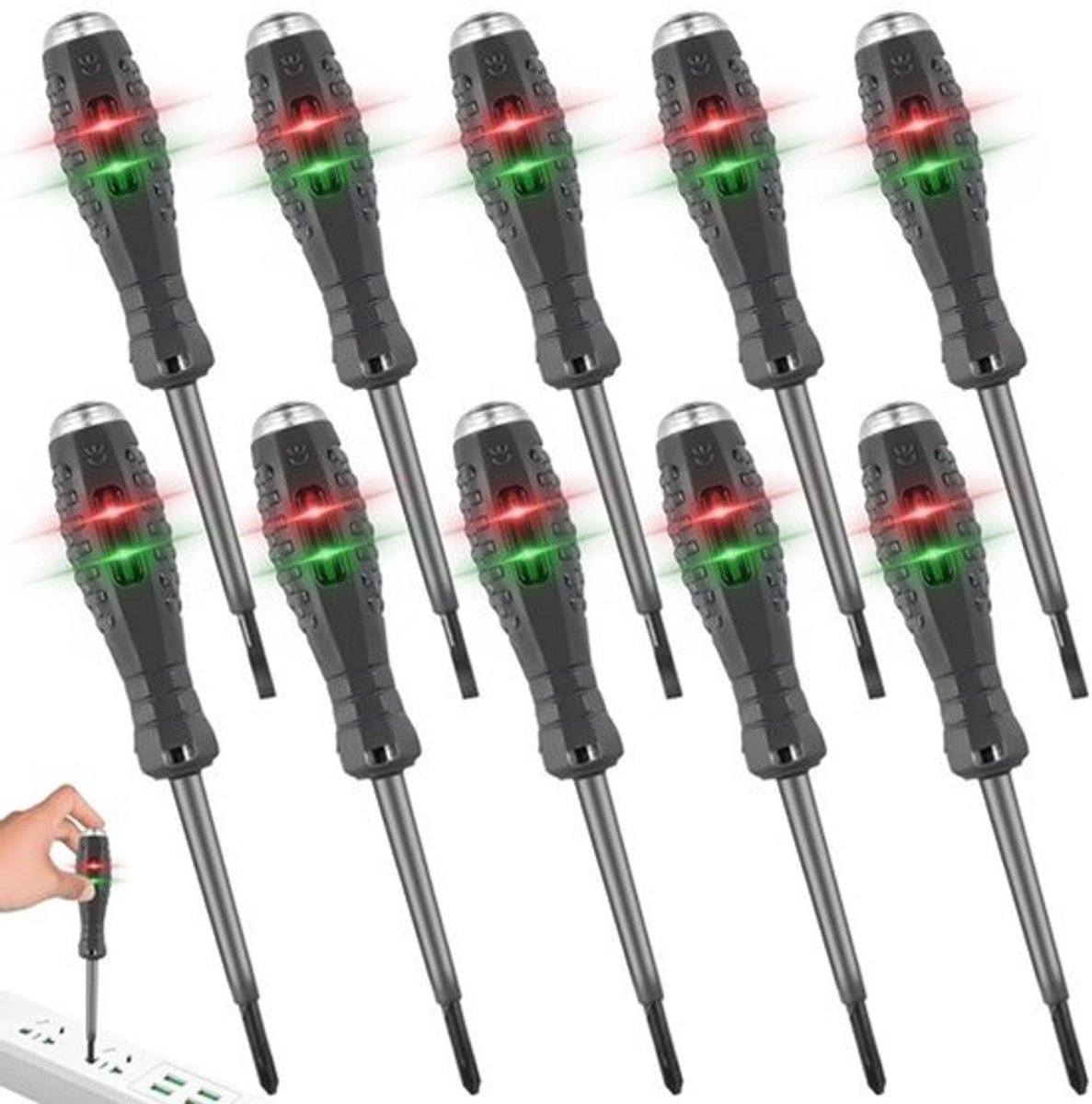 10 stuks Spanningstester Schroevendraaier 2-in-1 met Sterk Draaimoment en Magneet - Fasetestster voor Detectie van Wissel-/Gelijkstroomcircuits