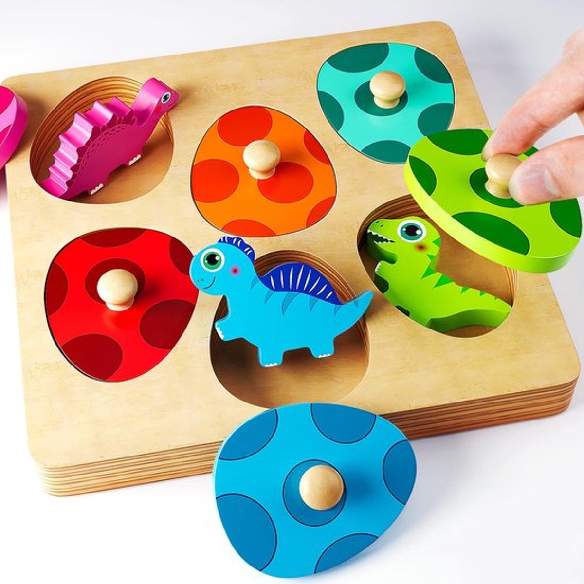 Houten Puzzel Speelgoed voor Kinderen vanaf 3 Jaar - Dino Ei Sorteer- en Grijpspel | Ontwikkel Fijne Motoriek & Logisch Denken | Educatief Montessori Cadeau voor Jongens en Meisjes