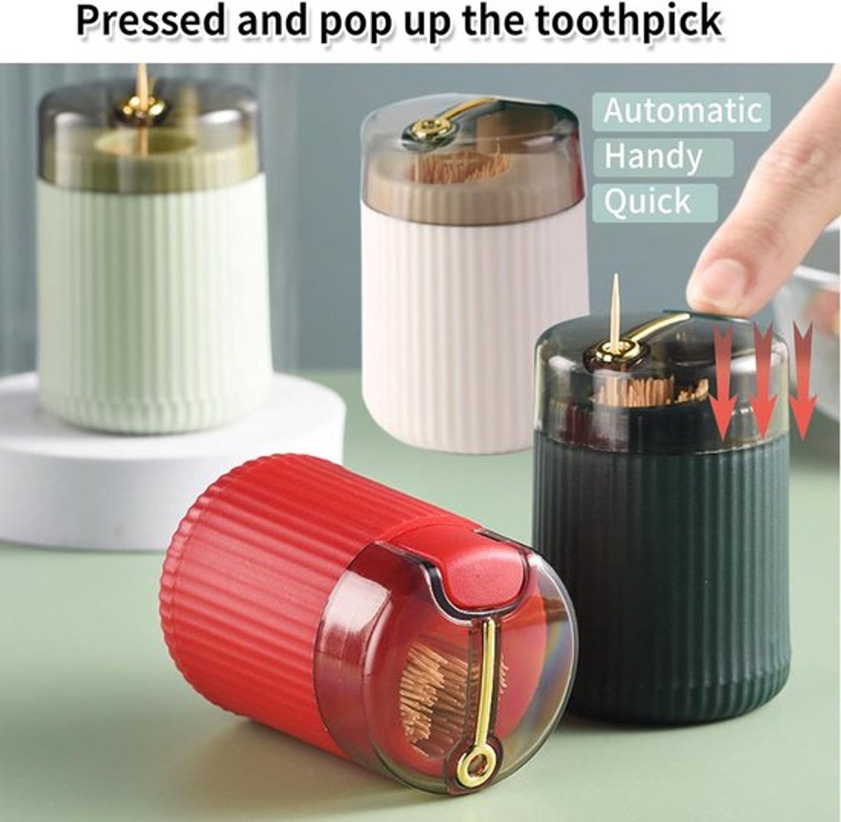 4-delige tandenstokerdispenser, automatische pop-up tandenstokerdispenser in creatieve doos, geschikt voor thuisrestaurants en hotels, tandenstokers niet inbegrepen (vier kleuren)